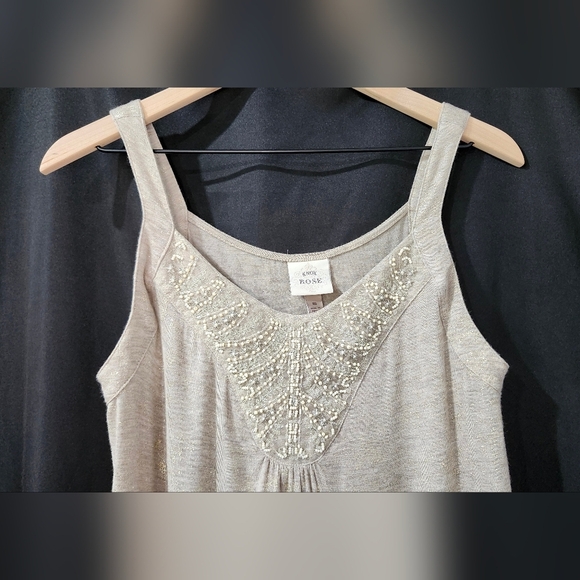 Tan Metallic Womens Camisole Top Size M Going Out Glam Beaded Date Night - Picture 7 of 8